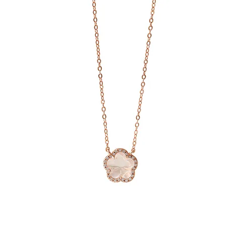 MCLuxe - Sterling Silver Rose Gold Plated Cherry Blossom Pendant Necklace