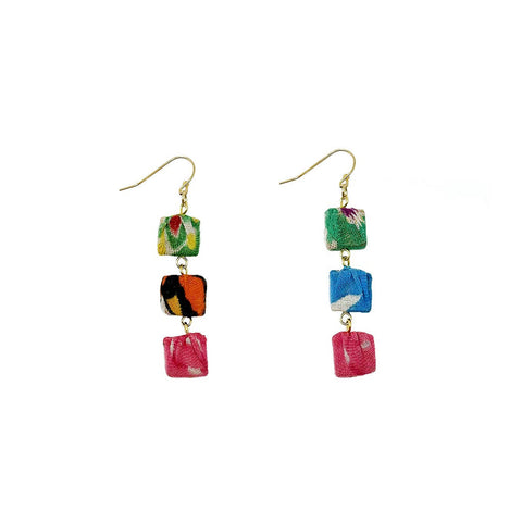 WorldFinds - Kantha Fluid Square Trio Earrings