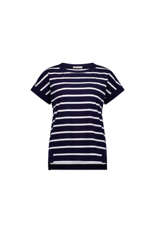 Vassalli - Drop Sleeve Crew Neck Top-Ink/White Stripe