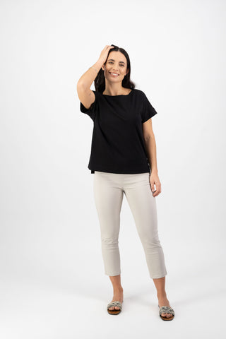 Vassalli - Drop Sleeve Crew Neck Top-Black