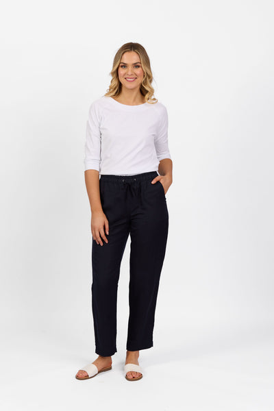 Vassalli - Slim Ankle Grazer Linen Blend Pant-Ink