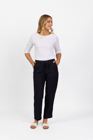 Vassalli - Slim Ankle Grazer Linen Blend Pant-Ink