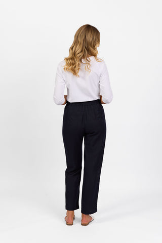 Vassalli - Slim Ankle Grazer Linen Blend Pant-Ink