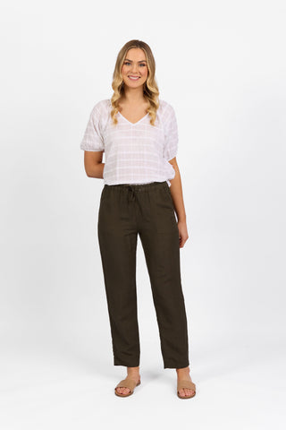 Vassalli - Slim Ankle Grazer Linen Blend Pant-Khaki