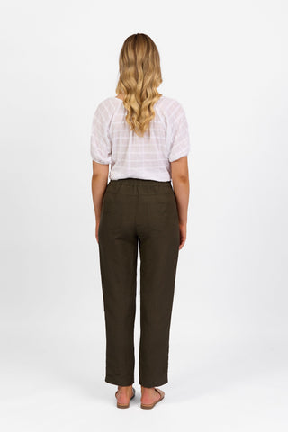 Vassalli - Slim Ankle Grazer Linen Blend Pant-Khaki