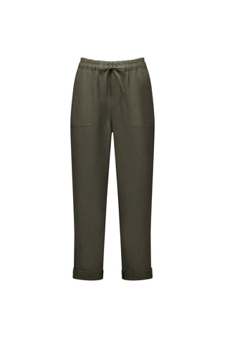 Vassalli - Slim Ankle Grazer Linen Blend Pant-Khaki