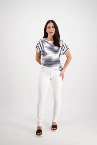 Vassalli - Skinny Leg Full Length Basket Weave Jean-White