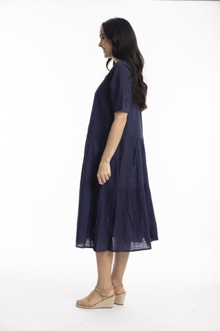 Orientique - Essentials Cotton Slub Layered Midi Dress - Navy