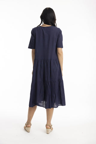 Orientique - Essentials Cotton Slub Layered Midi Dress - Navy