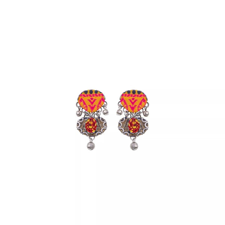 Ayala Bar - H2037 Orange Embroidered Dream Savita Earrings