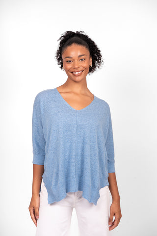 Bridge & Lord - V Neck 3/4 Sleeve Swing Top-Denim