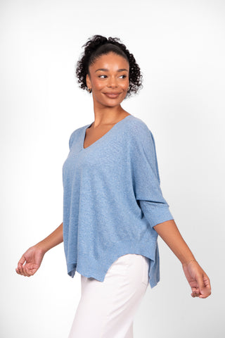 Bridge & Lord - V Neck 3/4 Sleeve Swing Top-Denim