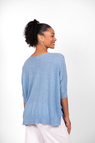 Bridge & Lord - V Neck 3/4 Sleeve Swing Top-Denim