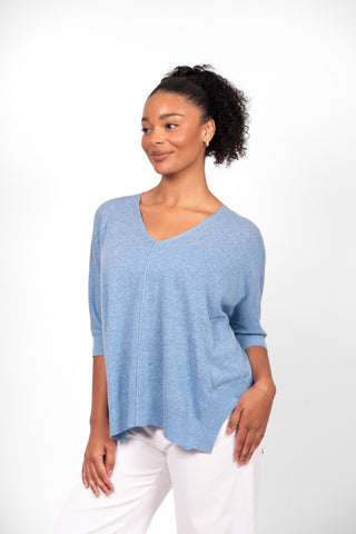 Bridge & Lord - V Neck 3/4 Sleeve Swing Top-Denim