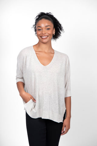 Bridge & Lord - V Neck 3/4 Sleeve Swing Top-Dove