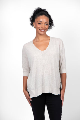 Bridge & Lord - V Neck 3/4 Sleeve Swing Top-Dove