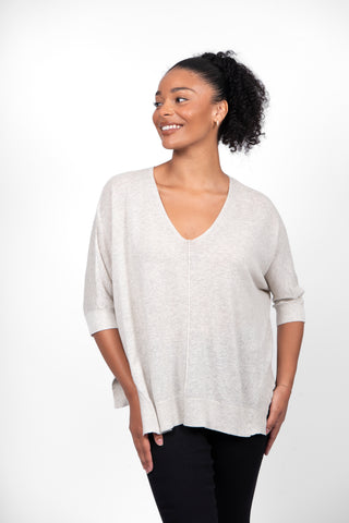 Bridge & Lord - V Neck 3/4 Sleeve Swing Top-Dove