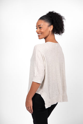 Bridge & Lord - V Neck 3/4 Sleeve Swing Top-Dove