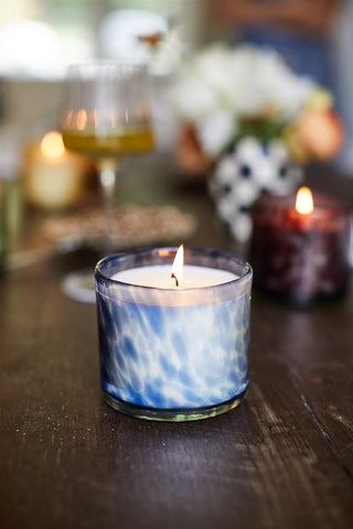 Paddywax - Hand Blown Blue Bubble Glass Candle - Black Fig