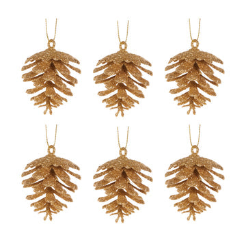 Holly & Ivy - 6Pk Glittered Gold Pinecones Hanging