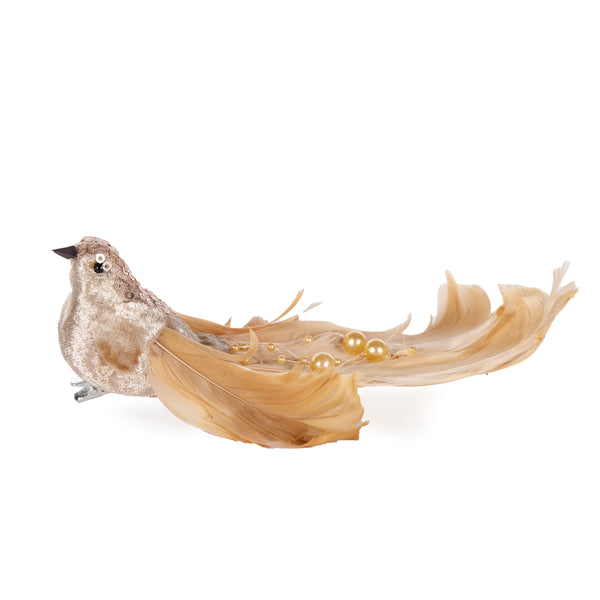 Holly & Ivy - Champagne Curl Tail Clip Bird