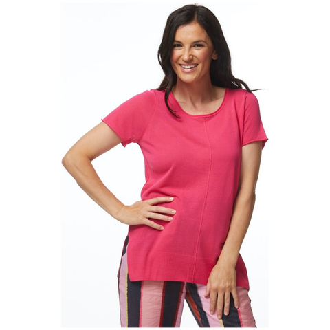 LD+Co - Short Sleeve Round Neck Knit Fuchsia