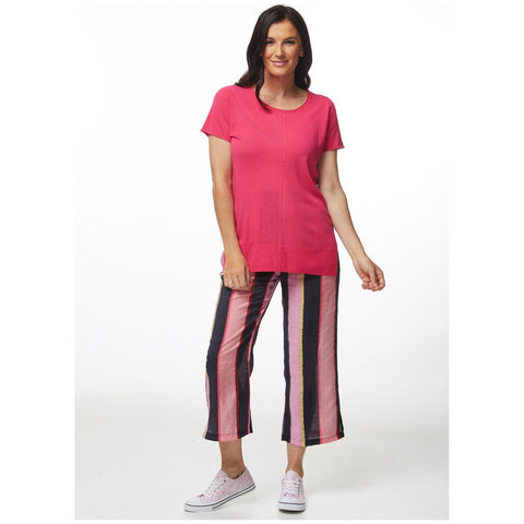 LD+Co - Short Sleeve Round Neck Knit Fuchsia