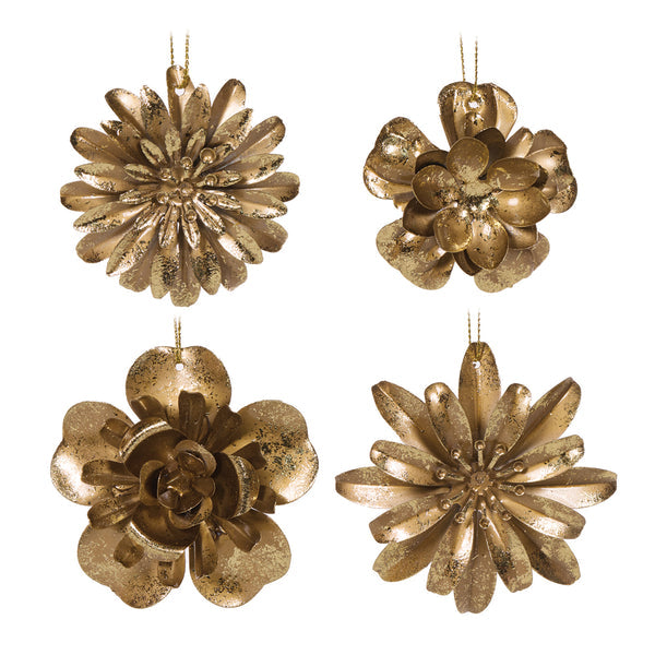 Holly & Ivy - 4/Asst Metal Flowers Hanging