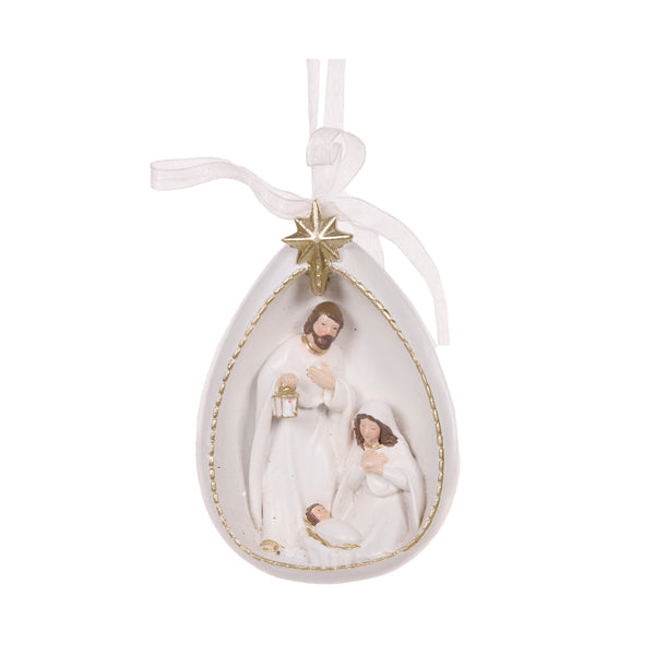 Holly & Ivy - White And Gold Drop Nativity Hanging