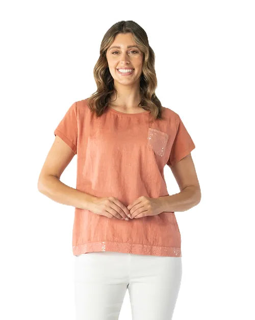 Renoma - Linen Embellished Top-Rust