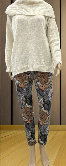 La Strada - Floral Print Pant Tan/ Grey