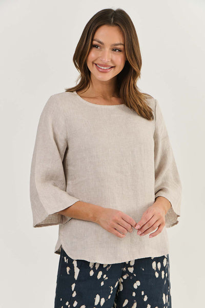 Naturals by O&J - Linen Bell Sleeve Top-Dune