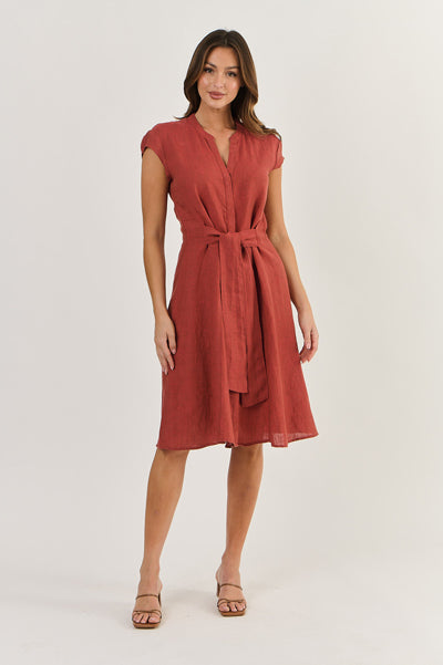 Naturals by O&J - Linen Front Tie Dress-Cedar