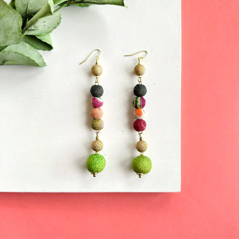 WorldFinds - Glimmering Kantha Linear Earrings