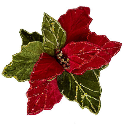 Xmas&Co - Red and Green Poinsettia with Clip