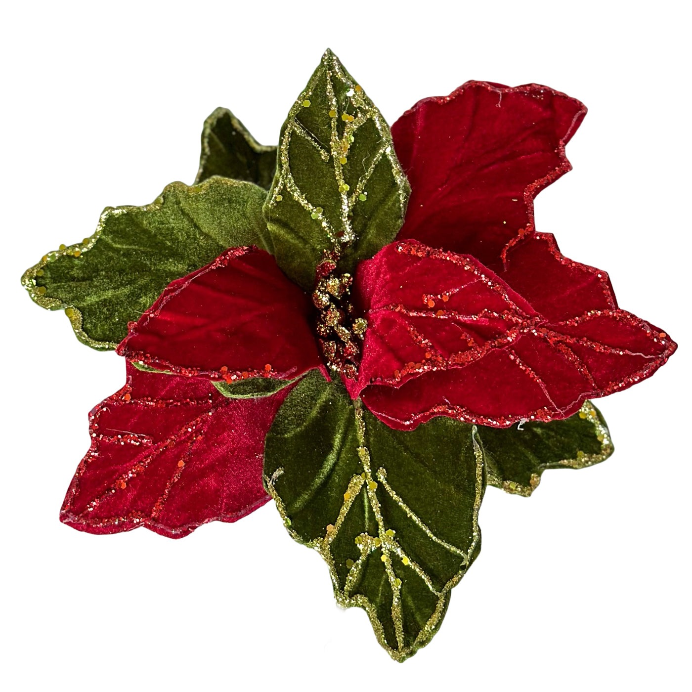 Xmas&Co - Red and Green Poinsettia with Clip