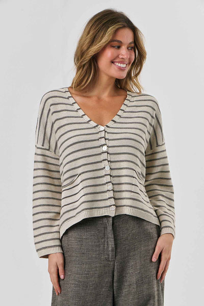 Naturals by O&J - Cotton Stripe Cardigan-Hessian