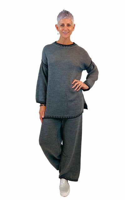 La Strada - Knitted Jumper & Pant Set Charcoal