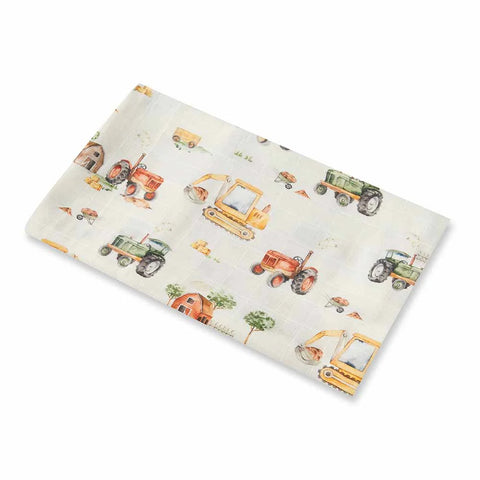 Snuggle Hunny - Diggers & Tractors Organic I Baby Muslin