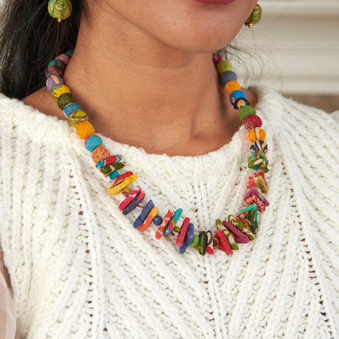 WorldFinds - Kantha Paired Triangle Necklace