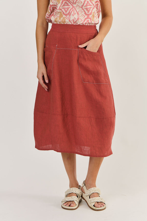 Naturals by O&J - Linen Pocket Skirt-Cedar