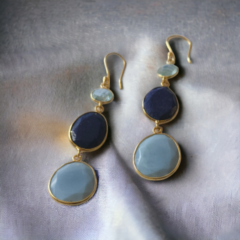 MCJewels - Blue Opal, Lapis, Blue Topaz Triple Dangle Earrings