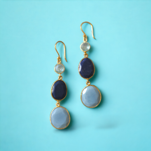 MCJewels - Blue Opal, Lapis, Blue Topaz Triple Dangle Earrings