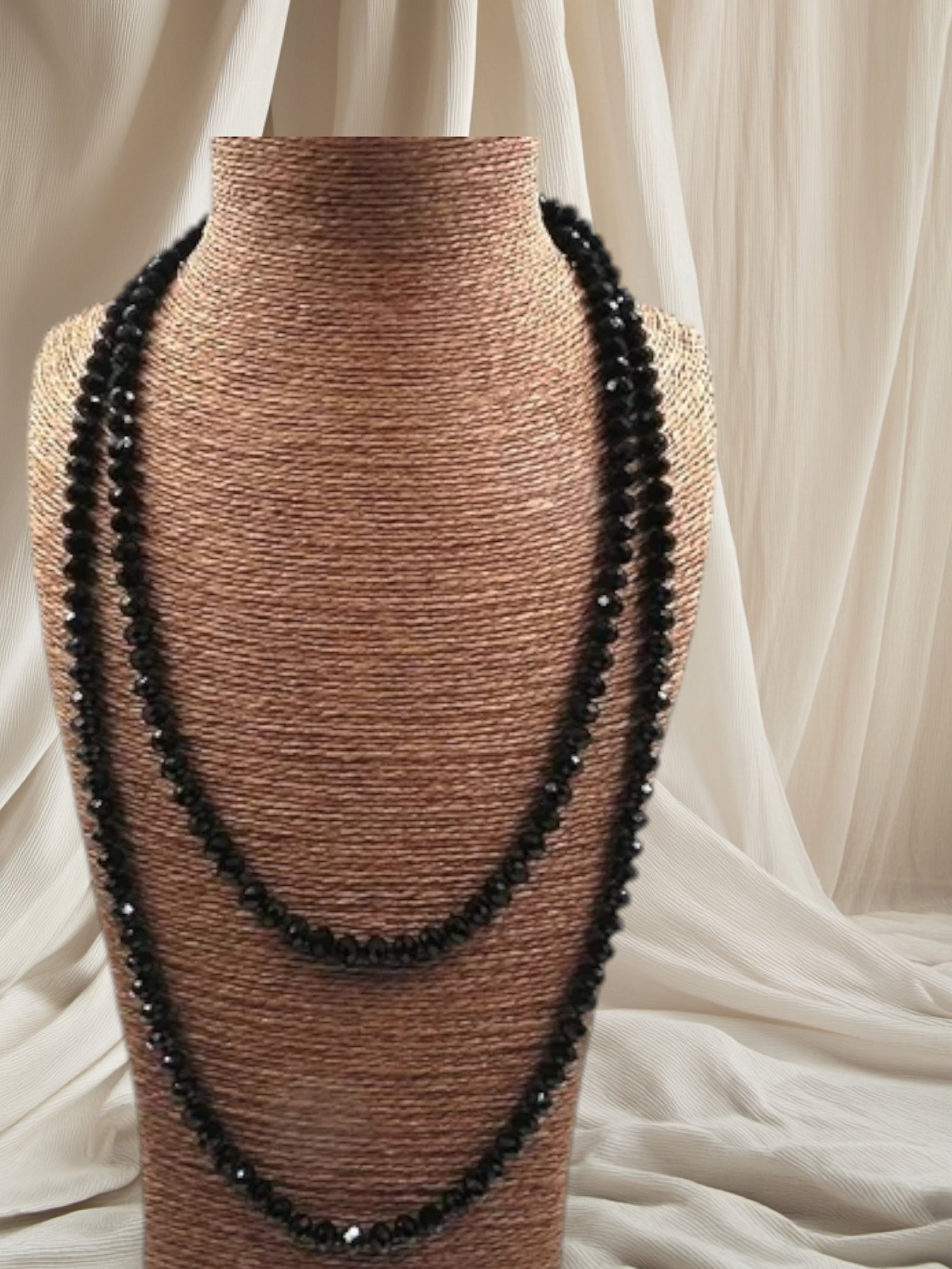 MCluxe - Long Glass Crystal Beaded Necklace - Black