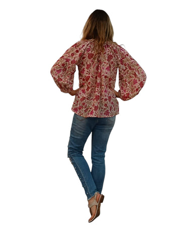 Melange - Floral Cotton Top - Red