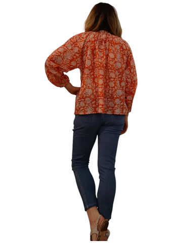 Melange - Floral Cotton Top - Apricot