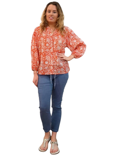 Melange - Floral Cotton Top - Apricot