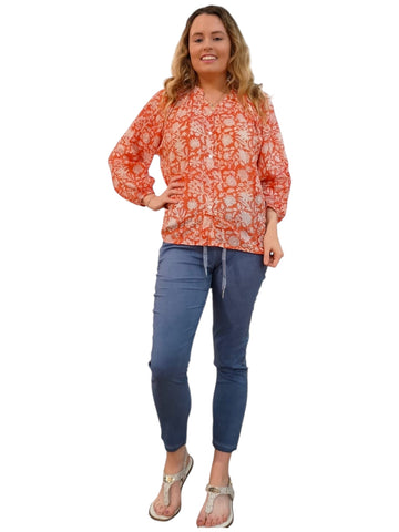 Melange - Floral Cotton Top - Apricot