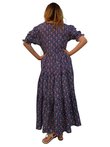 Melange - Boho Chic Paisley Wrap Maxi Dress – Blue & Pink Print