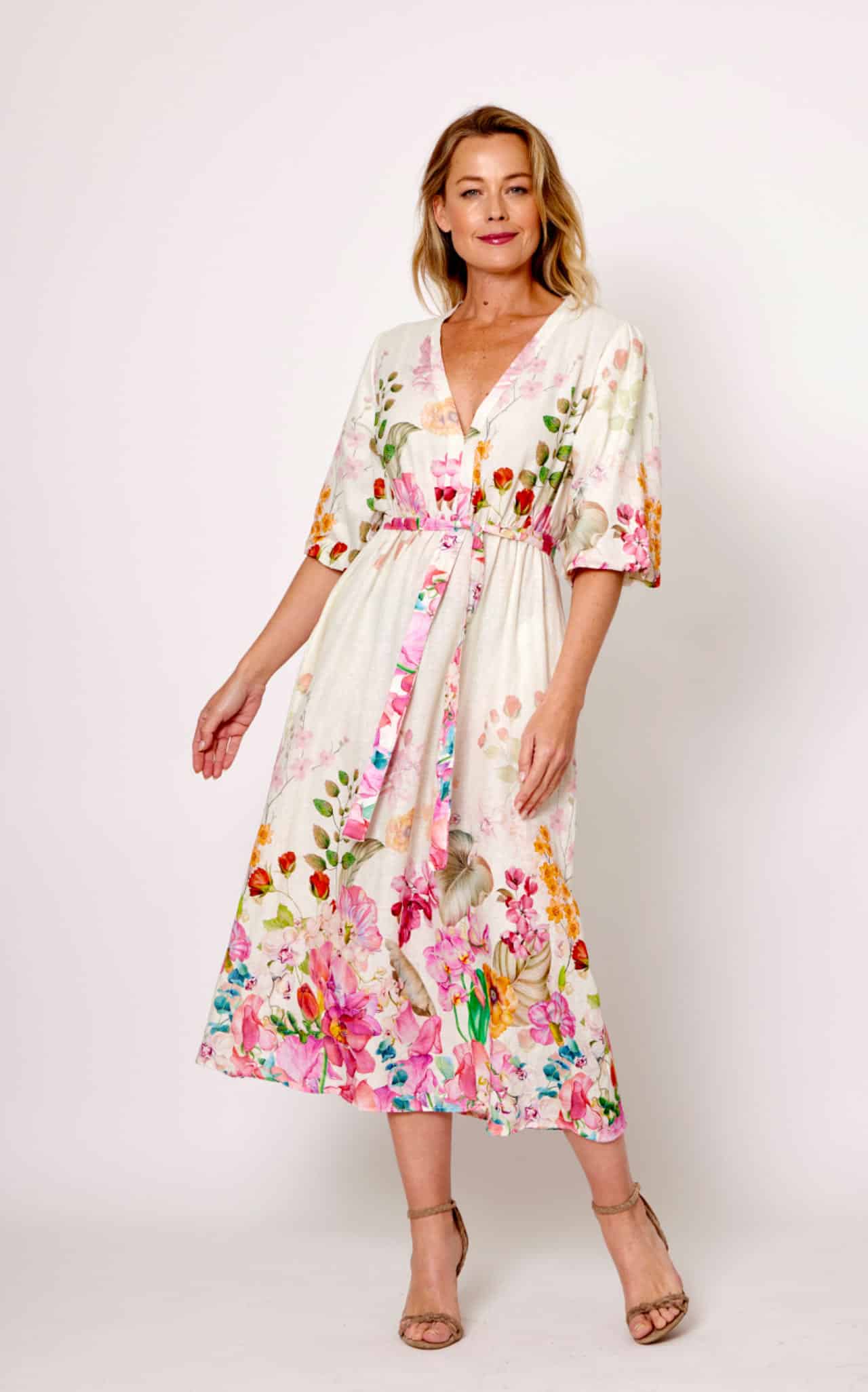 La Strada - Puff Sleeve Belted Floral Dress